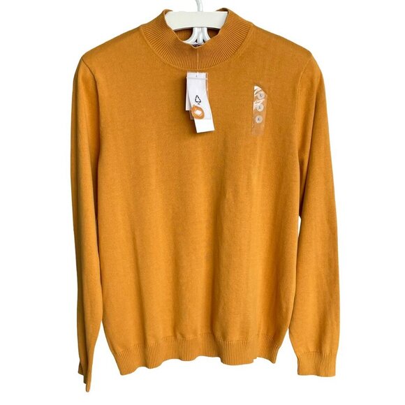 NWT NORTHERN REFLECTIONS Mock Neck Boxy Sweater 100% Cotton Mustard Tan Sz Large - Picture 1 of 12